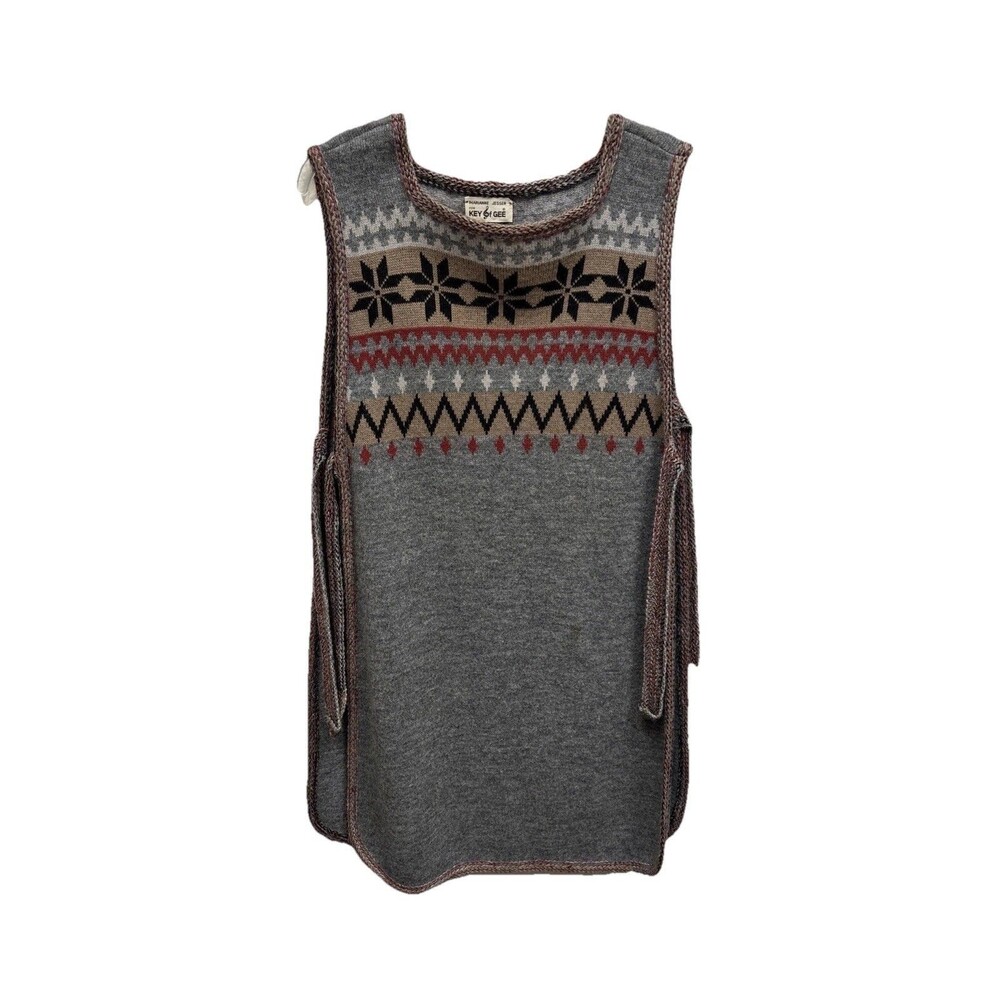 Marianne Jessen Key of Gee Fair Isle Gray Sweater Poncho Native American